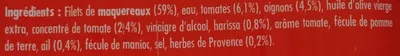 Lista de ingredientes del producto Filets de maquereaux herbes de Provence et épices Harissa La Belle-Iloise 112,5 g