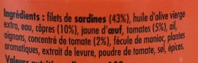 Liste des ingrédients du produit Sardinade aux tomates et câpres La belle-iloise 60 g
