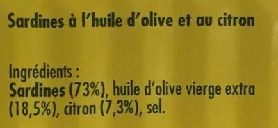 Lista de ingredientes del producto Sardines à l’huile d’olive et au citron La belle-iloise 115 g