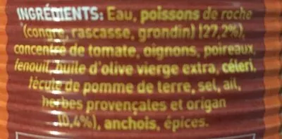 Lista de ingredientes del producto Soupe de poissons de roche La belle iloise 400 g