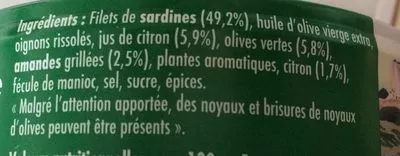 List of product ingredients Emietté de sardine La Belle-iloise 