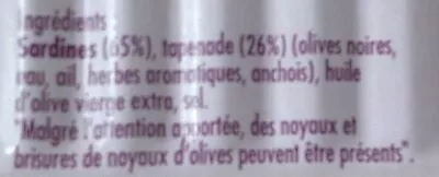 Liste des ingrédients du produit Sardines à la tapenade La belle iloise, La Belle-Iloise 115 g