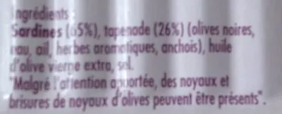 Lista de ingredientes del producto Sardines à la tapenade La Belle Iloise 115 g