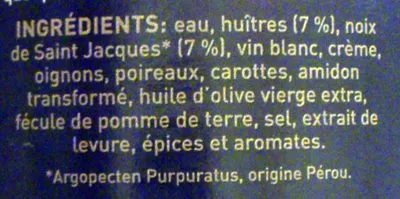 Liste des ingrédients du produit Velouté d'Huîtres et St Jacques La Belle Iloise 400 g (425 ml)
