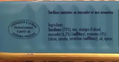 Lista de ingredientes del producto Coffr Sardines Marinées Au Muscadet Et Aux Aromates La belle-iloise 