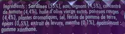 Lista de ingredientes del producto Sardines cuisinées à déguster chaud aux épices orientales La belle iloise 115 g