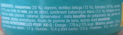 List of product ingredients Les salades prêtes à déguster - Maquereau, lentilles beluga au balsamique blanc La Belle Iloise 165 g