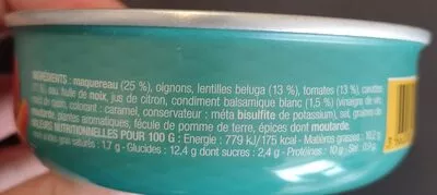 List of product ingredients Les salades prêtes à déguster - Maquereau, lentilles beluga au balsamique blanc La belle-iloise 165 g