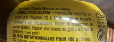 Liste des ingrédients du produit Nos toasts chauds Moules au curry La belle-iloise 105 g