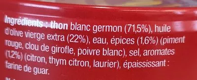 List of product ingredients Thon blanc Germon, huile d’olive vierge, épices et aromates La Belle Iloise 160 g
