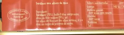 List of product ingredients Sardines aux olives de Nice La Belle Iloise 115 g