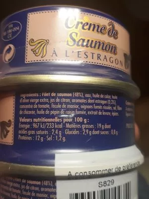 List of product ingredients Crème de saumon à l'estragon La belle-iloise 