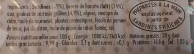 List of product ingredients Sardines cuisinées à déguster chaud au sarrasin et au beurre de Baratte La belle-iloise 115 g