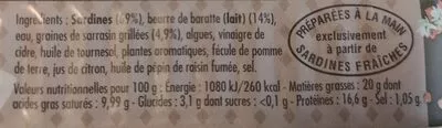 List of product ingredients Sardines cuisinées à déguster chaud au sarrasin et au beurre de Baratte La belle-iloise 115 g