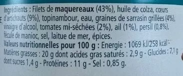 Liste des ingrédients du produit Emietté de maquereau au cœur d’Argoat La belle-iloise 160 g
