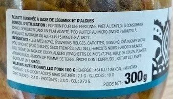 Liste des ingrédients du produit Indie veggie La belle-iloise 300 g