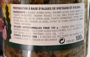 Liste des ingrédients du produit Tartare aux algues de Bretagne La belle-iloise 100 g