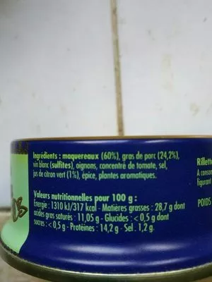 Liste des ingrédients du produit Rillettes de maquereau au citron vert La belle-iloise 