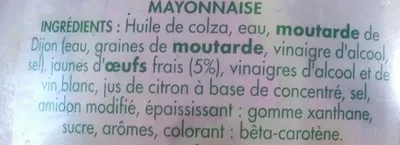 List of product ingredients Mayonnaise aux oeufs frais Bénédicta, Heinz 705 g