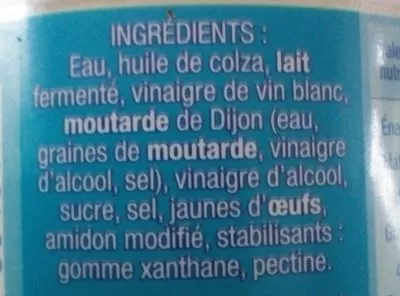 Lista de ingredientes del producto Sauce crudité légère Bénédicta, H. J. Heinz France SAS 745 g e