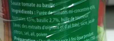 List of product ingredients Sacrément bon tomates et basilic Heinz 