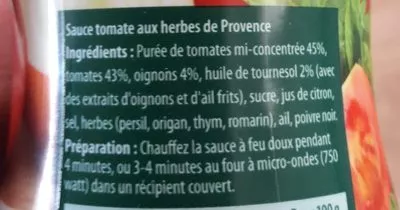 List of product ingredients Sauce tomate provençale Heinz 
