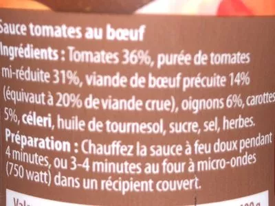 List of product ingredients Bolognaise Heinz 