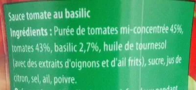List of product ingredients Heinz [Sacrement] bon Tomates et Basilic Heinz 