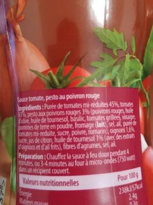 List of product ingredients Sacrément bon tomates et pesto rouge Heinz 490g
