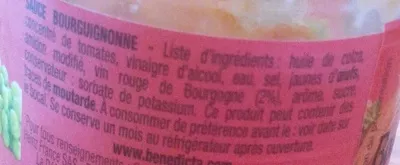 Liste des ingrédients du produit Bourguignonne Bénédicta 85 g e