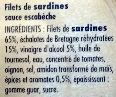 List of product ingredients Filets de Sardines sauce escabèche La Pointe de Penmarc'h 100 g