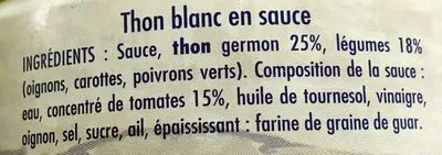 Lista de ingredientes del producto Thon Blanc Germon à la Catalane La Pointe de Penmarc'h 160 g