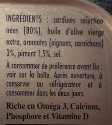 List of product ingredients Sardines à l'ancienne La Pointe de Penmarc'h 115 g