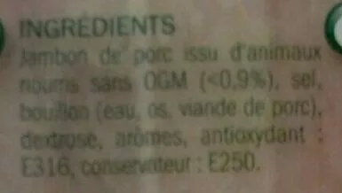 Liste des ingrédients du produit Jambon supérieur braisé découenné dégraissé 4 tranches Tradilège, Marque Repère 160 g