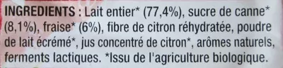 Lista de ingredientes del producto Fraise Vachement Mixée Les 2 Vaches, Stonyfield France, Danone 460 g (4 x 115 g)