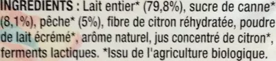 Lista de ingredientes del producto Yaourt Brassé Nature 0% Mat. Gr Les 2 Vaches, Stonyfield France, Danone 460 g (4 x 115 g)