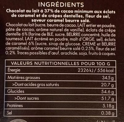 List of product ingredients Lait 37% Inspiration Bretagne De Neuville 85 g