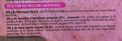 Liste des ingrédients du produit Pizza del Gusto! Jambon supérieur, Mozzarella, Tomates cerises Mix 580g