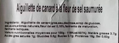 Lista de ingredientes del producto Aiguillette de canard DELMOND FOIES GRAS (SA), Le Domaine d'Anet 300 g