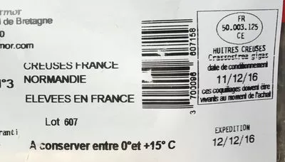 Liste des ingrédients du produit Huîtres de Normandie Moule d'Armor 2 kg