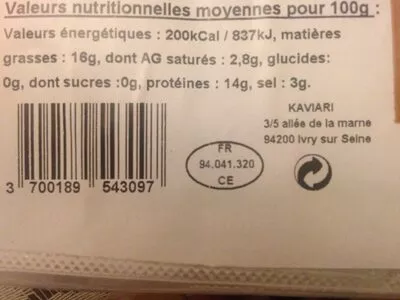 Liste des ingrédients du produit Fletan fumé Kaviari 125 g