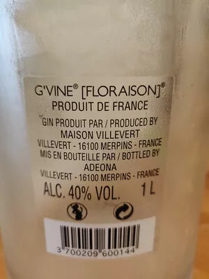 Liste des ingrédients du produit Gin G'vine Floraison (1L) Maison Villevert 1 l