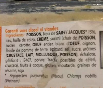 Lista de ingredientes del producto Terrine Noix de Saint Jacques  