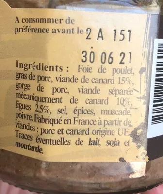 Liste des ingrédients du produit Pate de canard  180 g