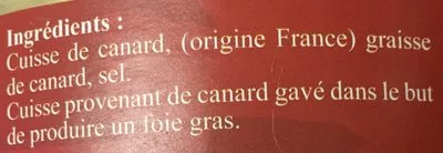 Liste des ingrédients du produit Confit de Canard Fleurons De Lomagne 750 g