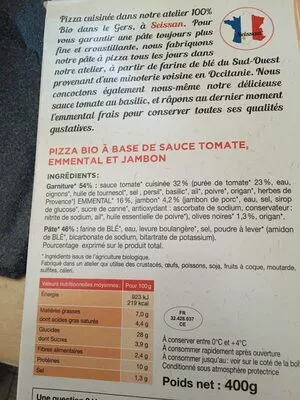 Lista de ingredientes del producto Pizza Jambon Carte Nature 100 g