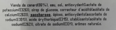 Lista de ingredientes del producto Le Haché 100 % canard assaisonné Les Thomasines 0,220 kg