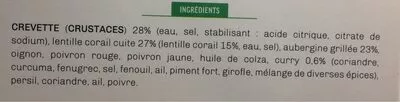 Liste des ingrédients du produit Gambas et son dhal de lentilles corail et aubergines au curry jaune Kitchen Diet 280 g