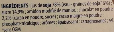 Lista de ingredientes del producto Soja douceur végétale chocolat Soja 400 g (4 * 100 g)
