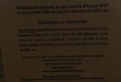 Lista de ingredientes del producto Madeleines Nature Biscuiterie Jeannette 1 kg
